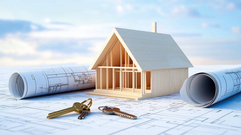 Modellhaus und Architekturpläne auf einem Tisch