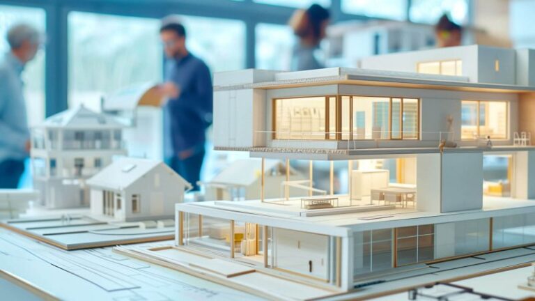 Architekturmodell eines modernen Hauses auf einem Tisch