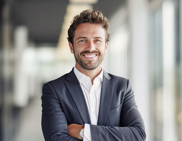 Lächelnder Mann im Anzug mit verschränkten Armen